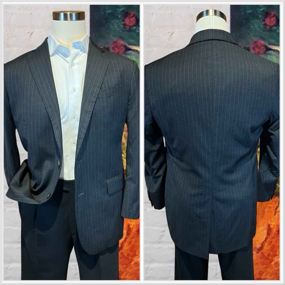 Brooks Brothers Madison 1818 42-44R Gray Stripe Blazer Sport Coat Italian Wool - Picture 2 of 16